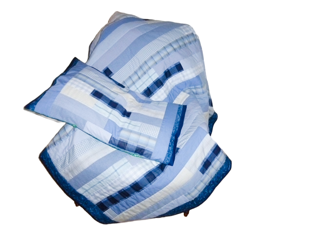 Single Bed Quilt & Pilowcase Made From Old Shirts